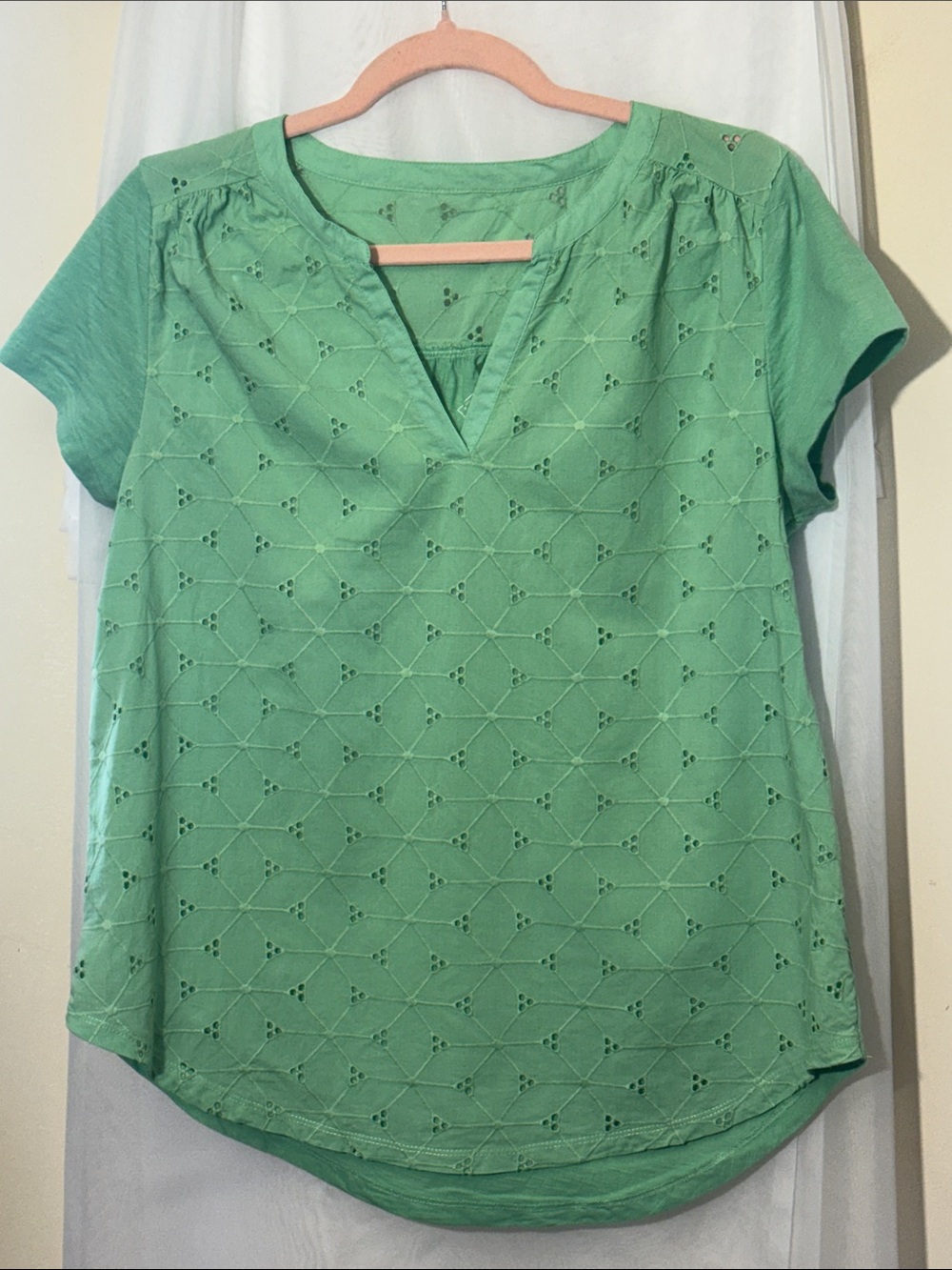 St. John's Bay Mint Green Eyelet Split V-Neck Top